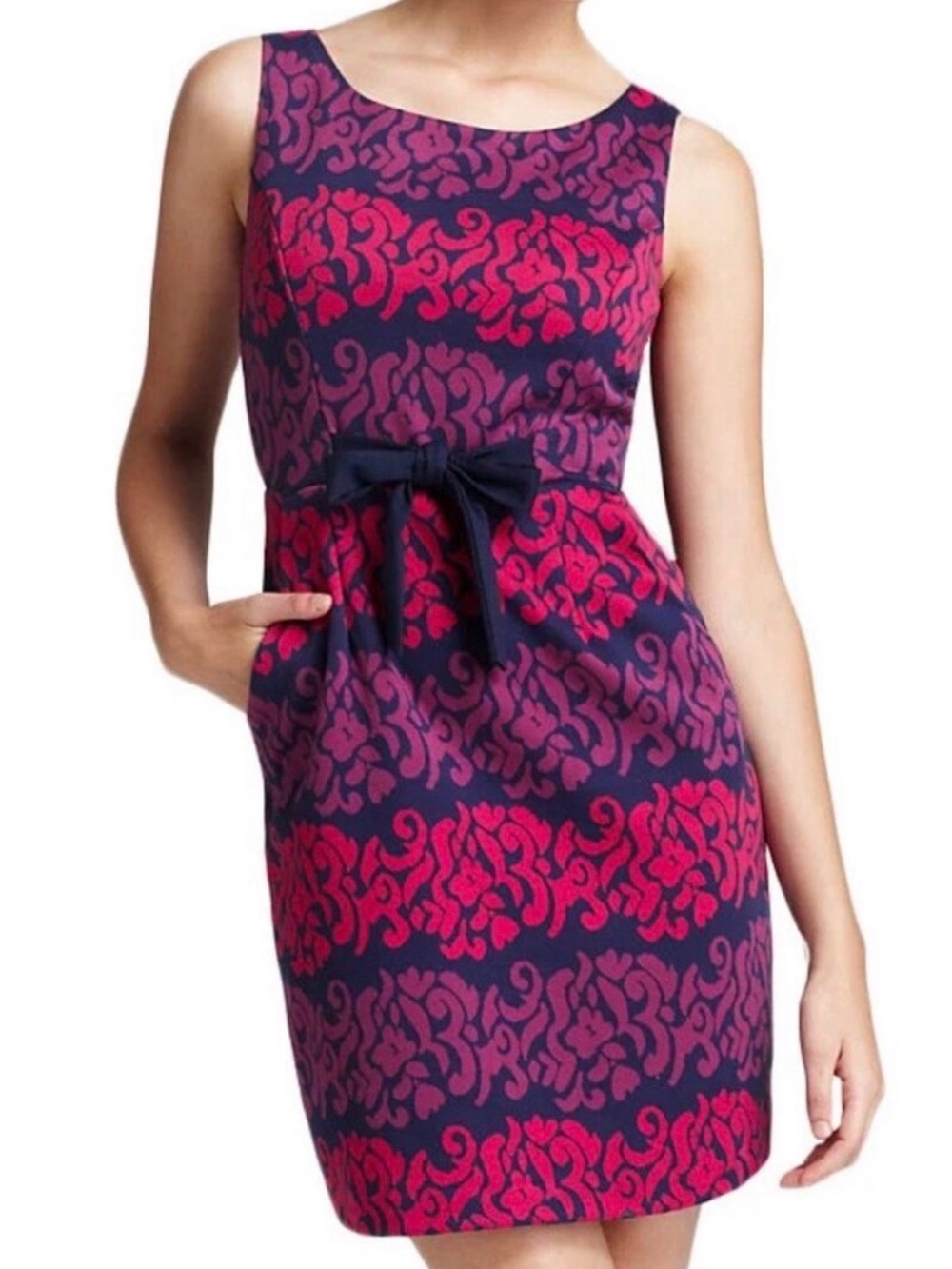 Lilly Pulitzer Evie True Navy Follow the Leader Ponte Jacquard Sheath Dress Med